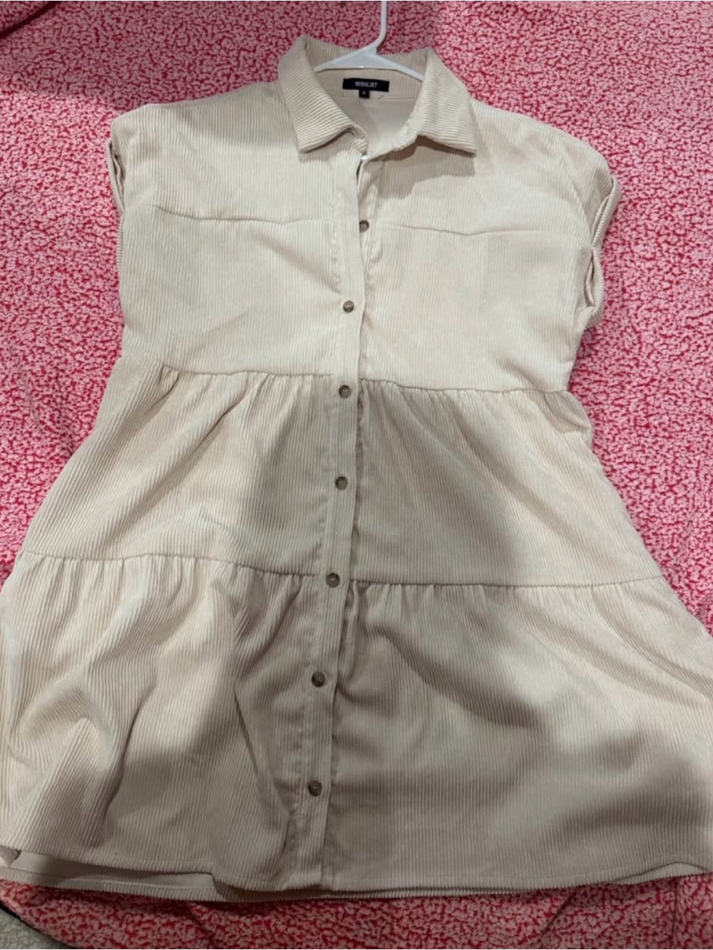 Beige Button-Front Tiered Shirt Dress